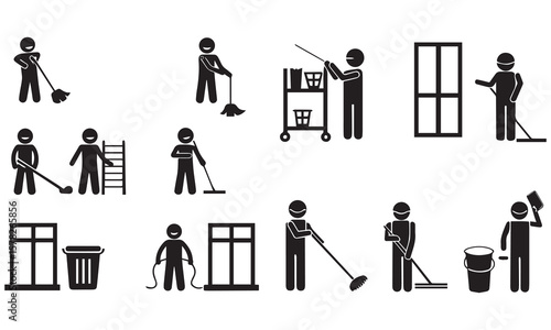 washing, vacuum cleaner, detergent, cleaning tools, equipment, household appliances and more. Editable stroke. Vector illustration.
