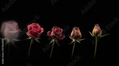 Gradual transformation of roses from bloom to wilt