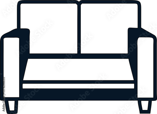 Simple outline sofa icon, featuring a modern two-seater couch design suitable for interiors, mobile apps, and digital layouts.