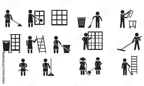 washing, vacuum cleaner, detergent, cleaning tools, equipment, household appliances and more. Editable stroke. Vector illustration.
