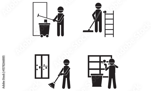 washing, vacuum cleaner, detergent, cleaning tools, equipment, household appliances and more. Editable stroke. Vector illustration.
