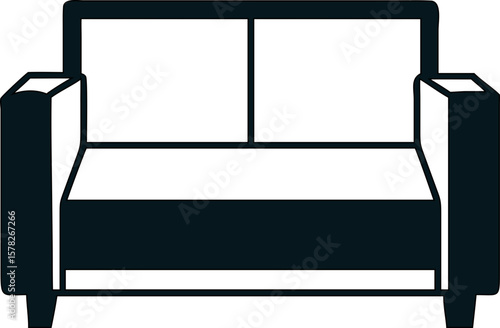 Modern minimalist icon of a two-seater sofa in line style, ideal for web, mobile UI, and furniture visuals.