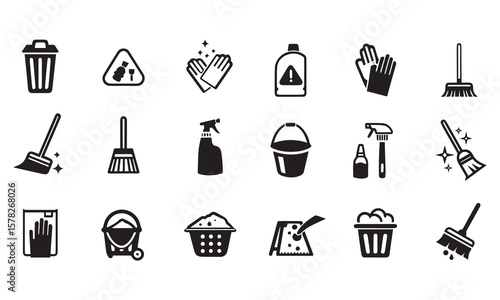 washing, vacuum cleaner, detergent, cleaning tools, equipment, household appliances and more. Editable stroke. Vector illustration.

