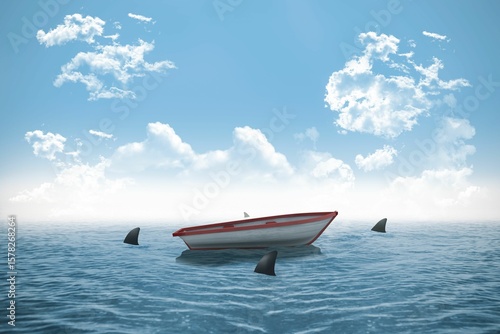 Sharks circling small boat in the ocean © vectorfusionart
