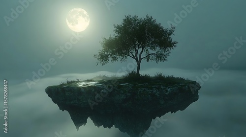 Floating island under moonlight