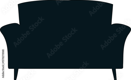 Elegant two-seater black couch silhouette vector, modern and minimal design for infographics, web, and furniture ads.