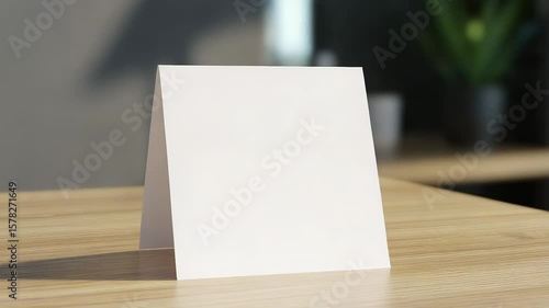Wallpaper Mural Blank folded paper table tent on wooden table in blurred background Torontodigital.ca