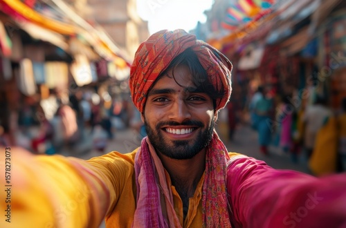 Stylish young Indian man in colorful fashion