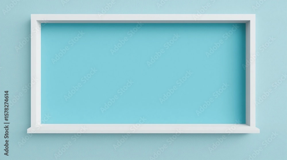 Front view of empty shelf on blue cabinet background with modern minimal concept. Display of room shelves for showing. Realistic 3D render Front view of empty shelf on blue cabinet background with modern minimal concept. Display of room shelves for showing. Realistic 3D render