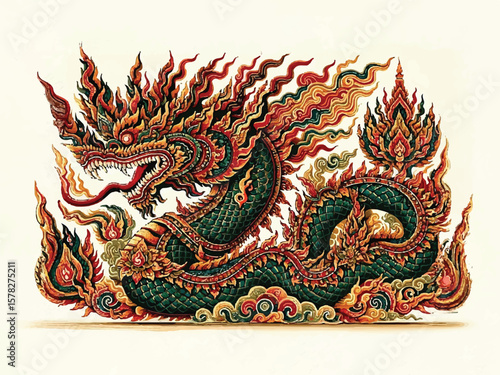 Local vintage deails art naga or big snakes pattern fashion. fabric silk , backgrounds, beauty, fashion, square, graphic, element, elegant, decor, backgrounds, Thai, god, Indonesia, art, art deco .