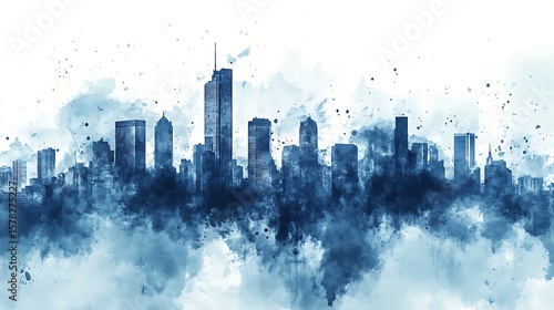 Cityscape silhouette watercolor