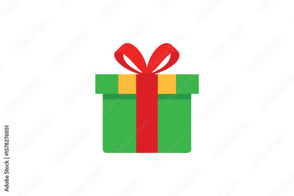 Fototapeta premium Wrapped Present With Red Ribbon And Green Box Icon On White
