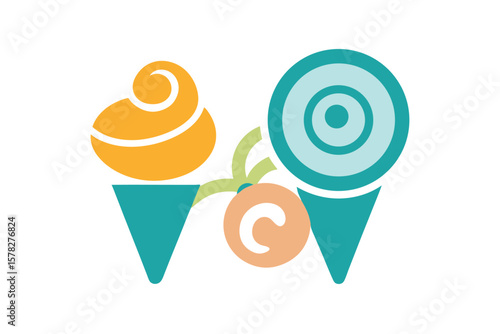 Swirl Top Cones And Geometric Lollies In Playful Style