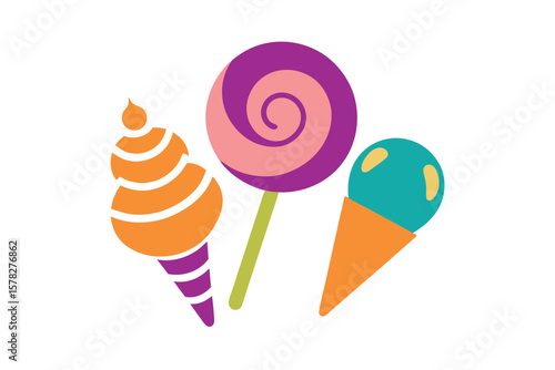 Swirl Top Cones And Geometric Lollies In Playful Style