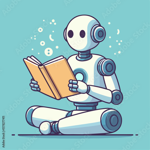 illustration of AI robot reading a book