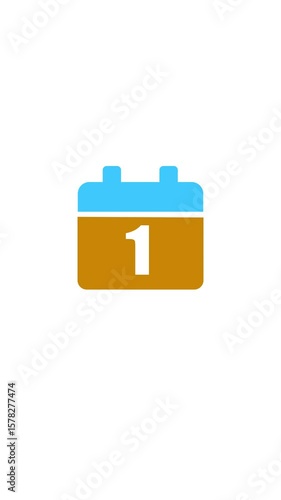 Calendar day number 1 Days of the year. 12 month icon with calendar, Simple day 1 calendar icon animation.