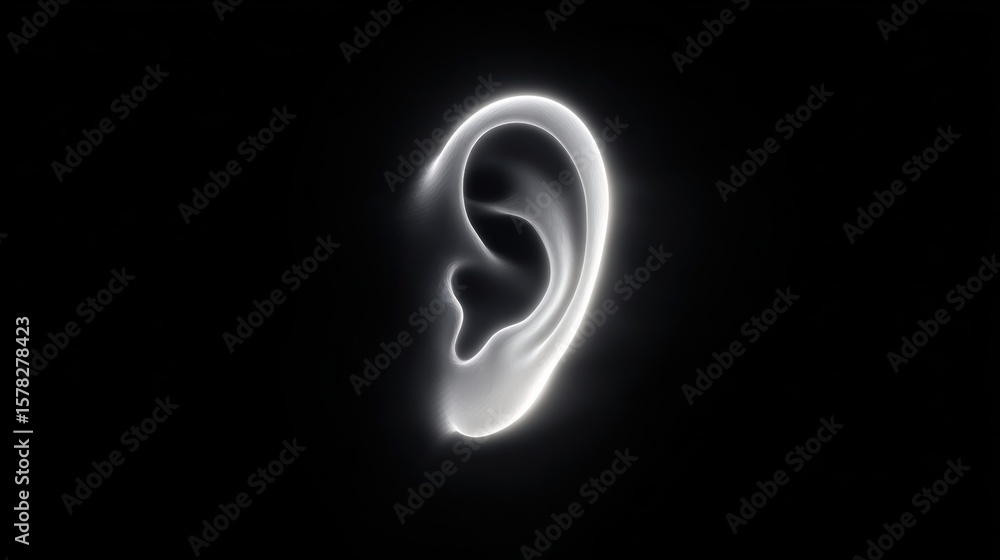 Naklejka premium Luminous ear represents the human sense of hearing and sensory perception
