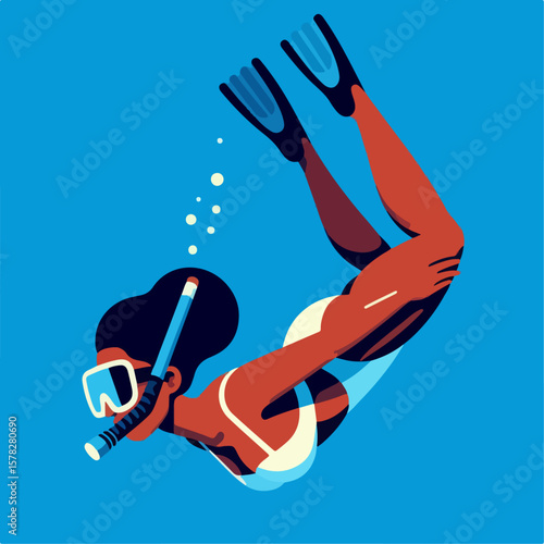 vector illustration of a woman snorkeling