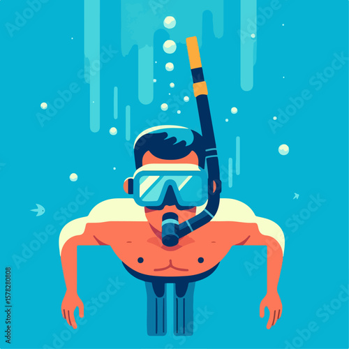vector illustration of a man snorkeling