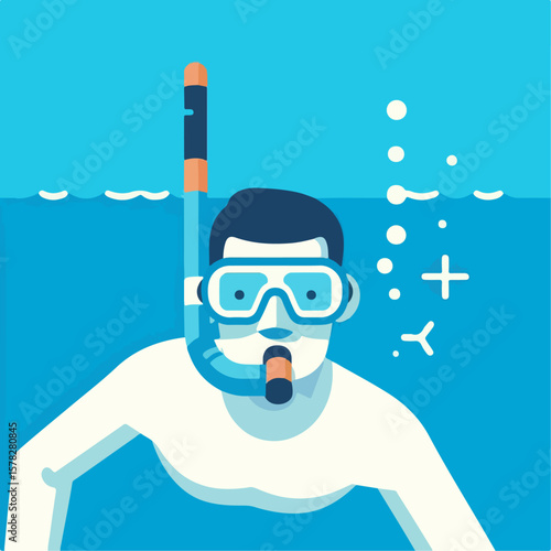 vector illustration of a man snorkeling