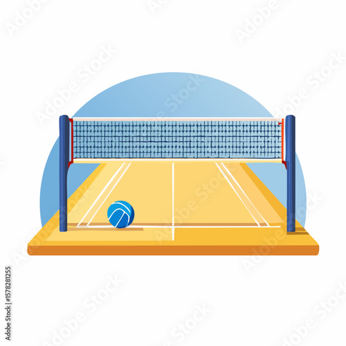 Volleyball Court Depiction with Net and Ball, Ready for Play.