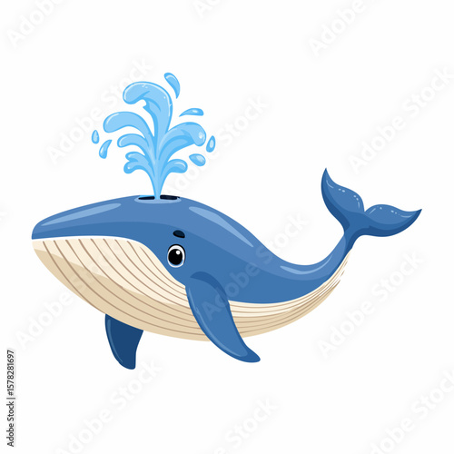 Playful Cartoon Whale Spouting Water in a Delightful Illustration
