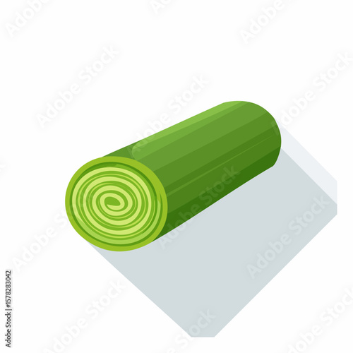 Freshly Cut Leek Showing Detailed Spiral and Green Color.