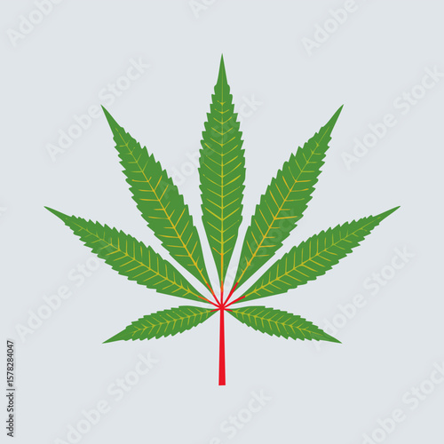 Stylized Cannabis Leaf Depicting Green Blades and Red Stem