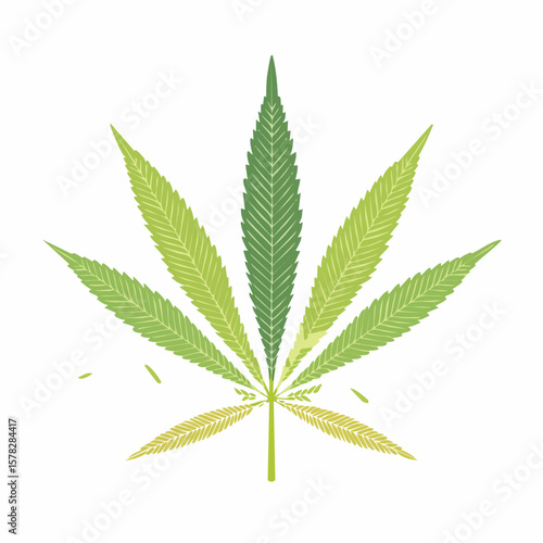 Detailed Cannabis Leaf Illustration with Gradient Green and Yellow Tones