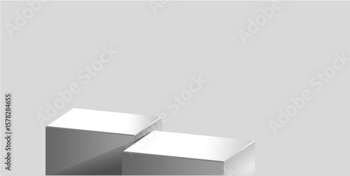 Top view block cube podium stage with three levels in clean gray tone. Minimalist vector design perfect for ranking, competition, or presentation display