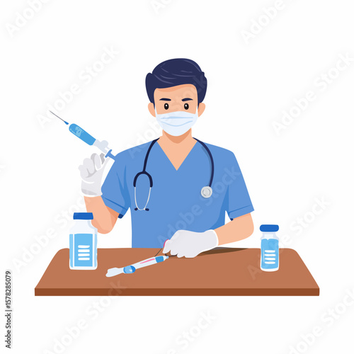 Medical Professional Preparing Syringe and Vials for Vaccination Procedure