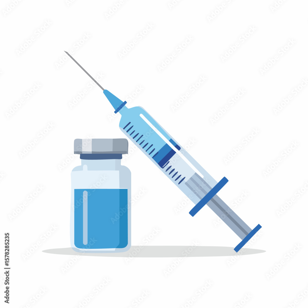 Medical Syringe and Vial Depicting Vaccination and Healthcare Concepts Medical Syringe and Vial Depicting Vaccination and Healthcare Concepts