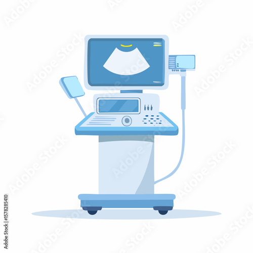 Modern Medical Ultrasound Machine Displaying Fetal Imagery in Blue Tones