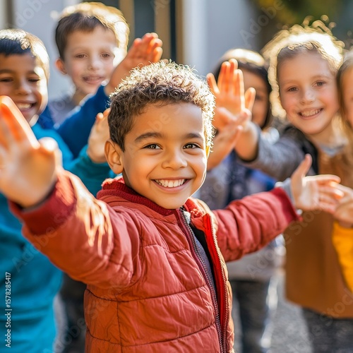 group of boys giving high fives in front of community center premium quality trending SEO optimized evergreen quality