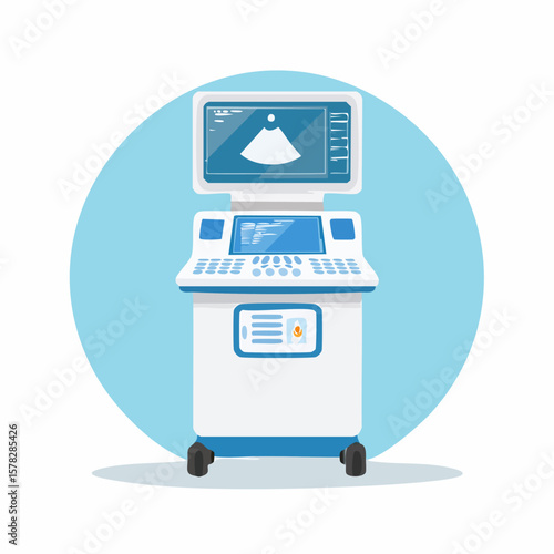Detailed Illustration of a Modern Ultrasound Machine for Medical Diagnostics
