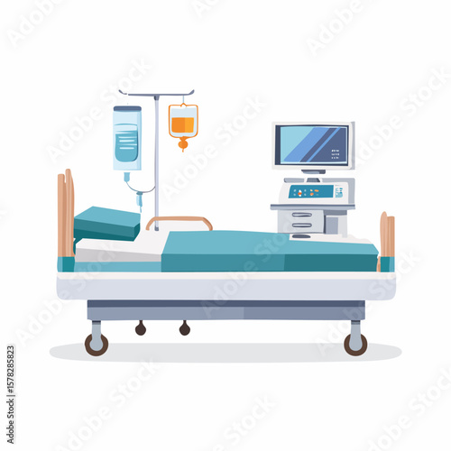 Hospital Bed with Medical Equipment Depicting Healthcare and Recovery.