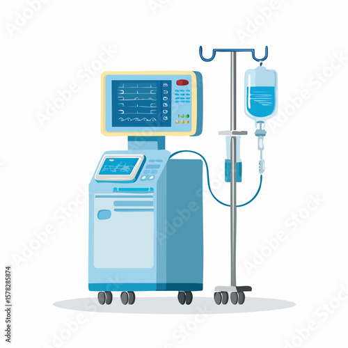 Medical Ventilator and IV Drip System Depicting Healthcare and Treatment.