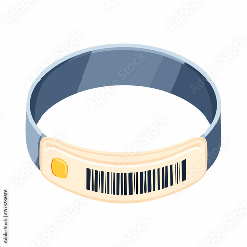 Isometric View of a Modern Wristband with Barcode and Button