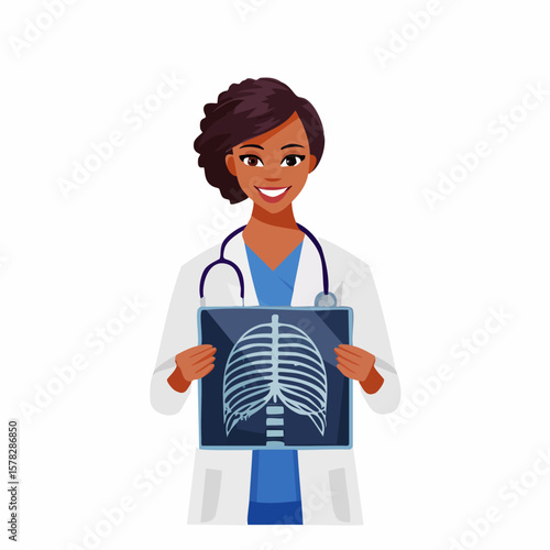 Smiling Female Doctor Holding Chest X-ray, Medical Professional Portrait