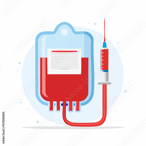 Medical Illustration of Blood Transfusion Bag and Syringe for Healthcare.
