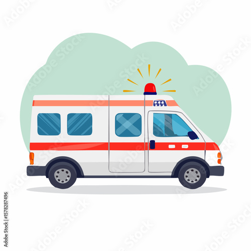 Cartoon Ambulance with Flashing Lights and Emergency Medical Services.