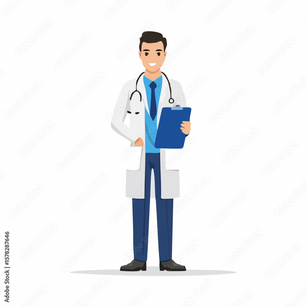 Smiling Doctor Holding Clipboard, Ready to Provide Medical Assistance. Smiling Doctor Holding Clipboard, Ready to Provide Medical Assistance.