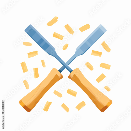 Crossed Chisels with Wood Shavings, Carpentry and Craftsmanship Concept