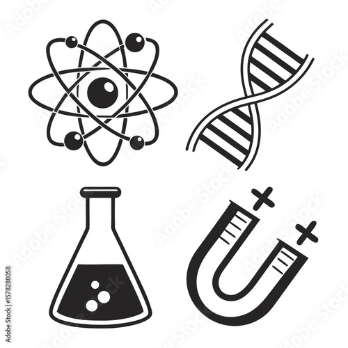 Atom D N A Beaker Magnet Icons science
