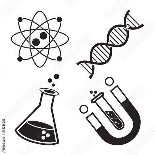 Atom D N A Beaker Magnet Science Icons vector