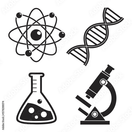 Atom D N A Beaker Microscope Icons science