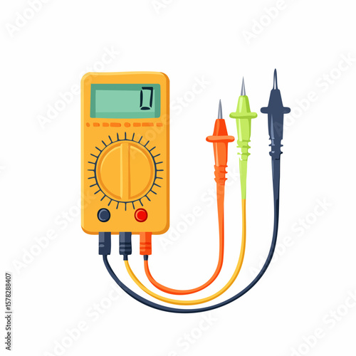 Detailed Illustration of a Digital Multimeter with Probes and Display