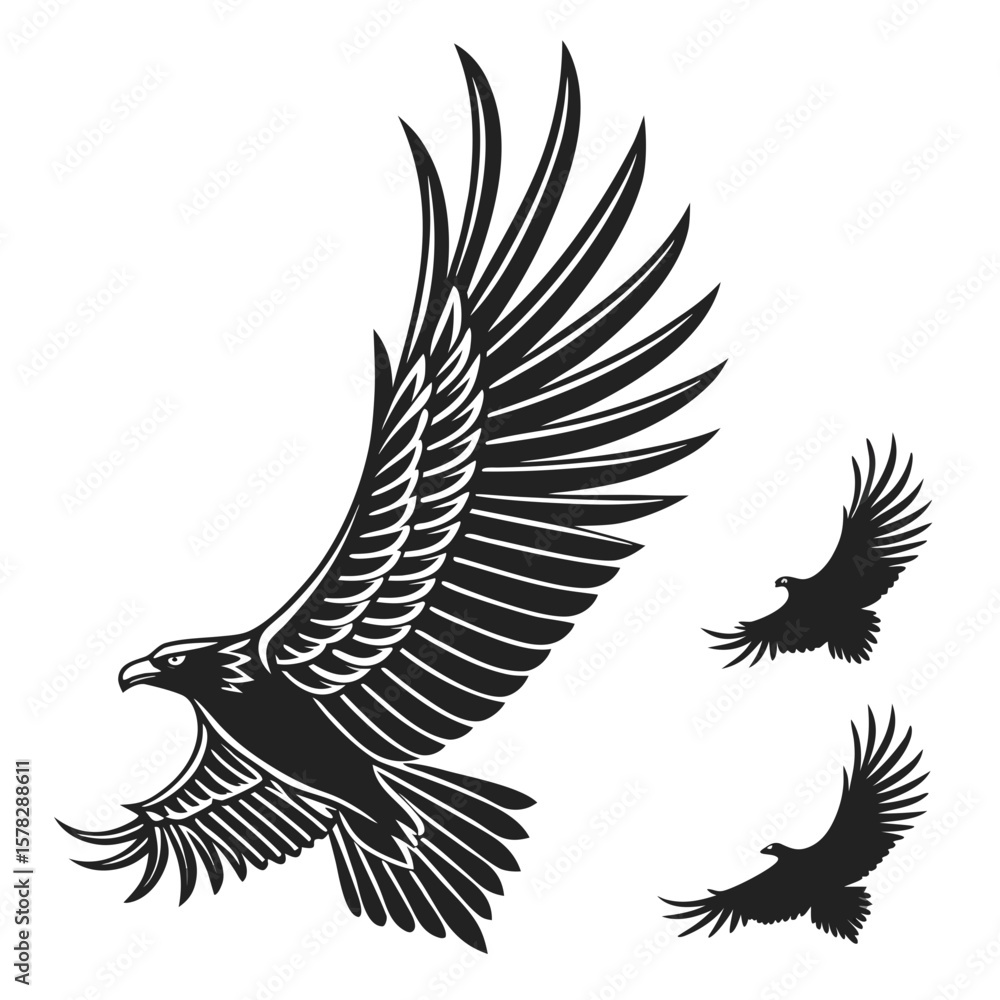 Fototapeta premium Black eagle wings soaring in flight heraldic style vector