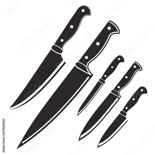 Black kitchen knives varied sizes sharp blades cutlery cooking