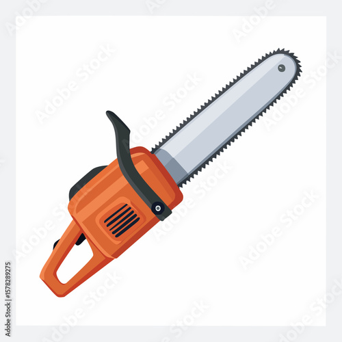 Orange Chainsaw with Sharp Blade, Angled View, Ready for Cutting.